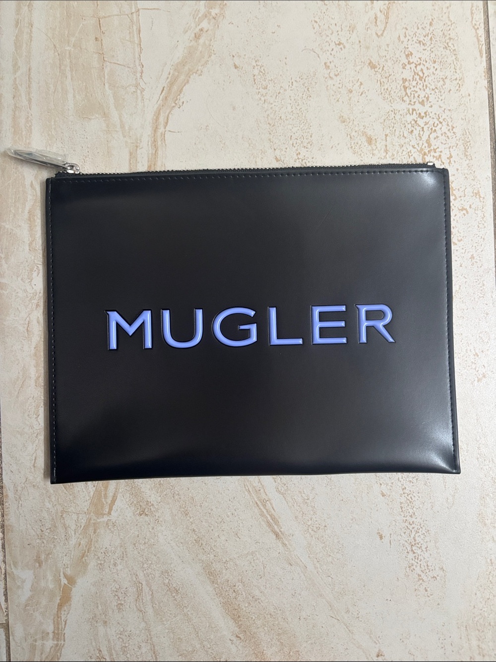 Mugler Black Toiletry Pouch with Blue Logo